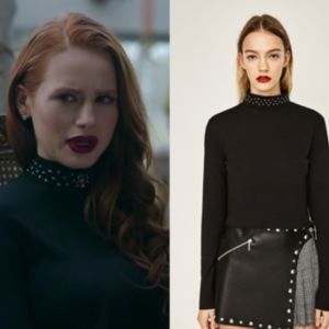 Zara black high mock neck studded long sleeve top